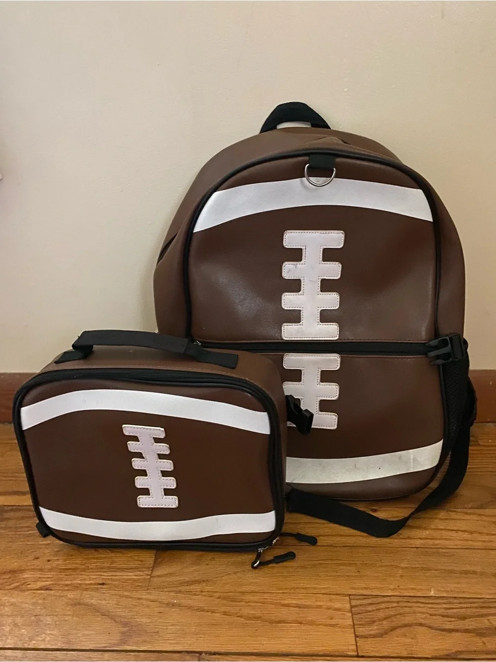 Brown Football-Design Kid’s Backpack and Lunch Bag Set